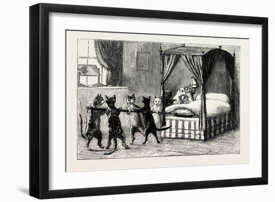 The Dame Was Unabe Her Pleasure to Smother. Cats Heating the Bed, 1890-null-Framed Giclee Print