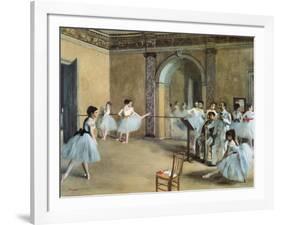 The Dance Foyer at the Opera on the Rue Le Peletier-Edgar Degas-Framed Art Print
