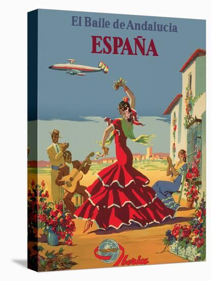 The Dance of Andalusia - Iberia Air Lines of Spain, Vintage Airline Poster-Pacifica Island Art-Stretched Canvas