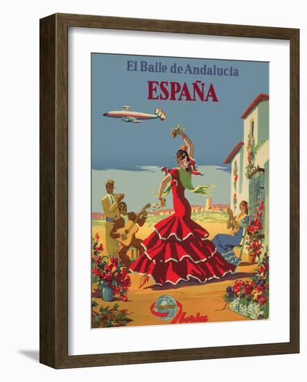 The Dance of Andalusia - Iberia Air Lines of Spain, Vintage Airline Poster-Pacifica Island Art-Framed Art Print