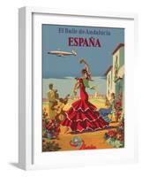 The Dance of Andalusia - Iberia Air Lines of Spain, Vintage Airline Poster-Pacifica Island Art-Framed Art Print