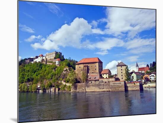 The Danube River Flows in Front of Veste Oberhaus Castle, Passau, Germany-Miva Stock-Mounted Photographic Print