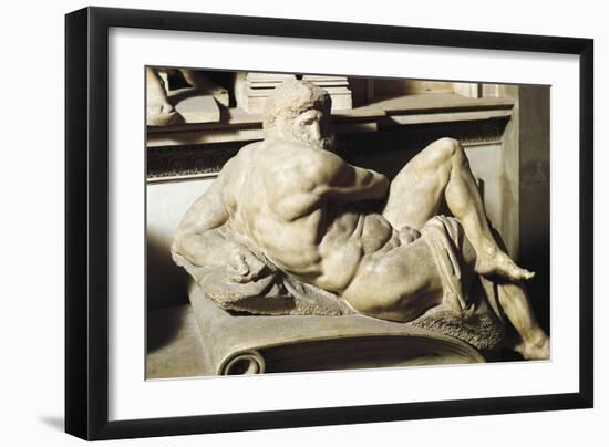 The Day, Detail from the Tomb of Giuliano De' Medici, Duke of Nemours, 1525-1534-Michelangelo-Framed Giclee Print