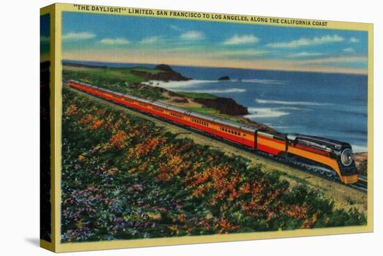The Daylight Limited Train on California Coast - California Coast-Lantern Press-Stretched Canvas
