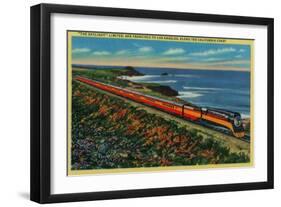 The Daylight Limited Train on California Coast - California Coast-Lantern Press-Framed Art Print