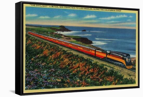 The Daylight Limited Train on California Coast - California Coast-Lantern Press-Framed Stretched Canvas