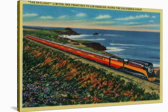 The Daylight Limited Train on California Coast - California Coast-Lantern Press-Stretched Canvas