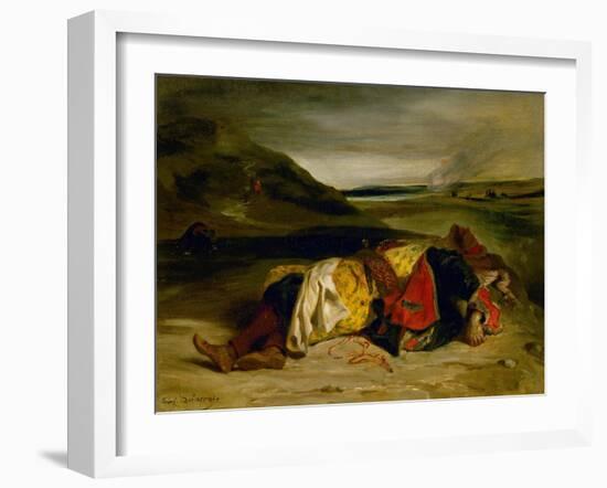 The Death of Hassan, or Turkish Officer Killed in the Mountains (1825)-Eugene Delacroix-Framed Giclee Print