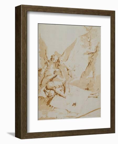 The Death of Saint Onophrius chalk, pen, ink and wash-Giovanni Battista Tiepolo-Framed Giclee Print