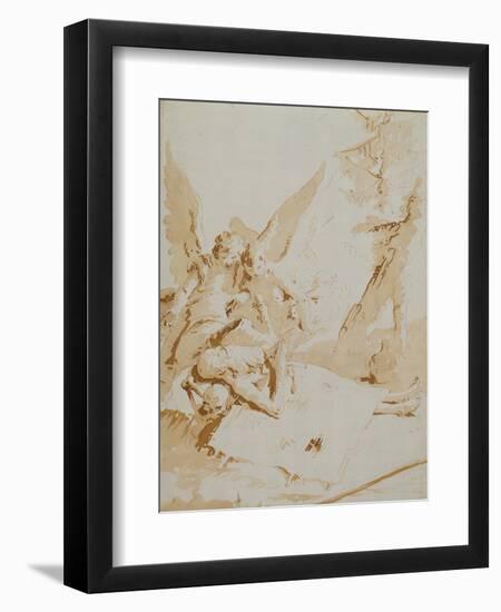 The Death of Saint Onophrius chalk, pen, ink and wash-Giovanni Battista Tiepolo-Framed Giclee Print