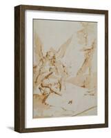 The Death of Saint Onophrius chalk, pen, ink and wash-Giovanni Battista Tiepolo-Framed Giclee Print