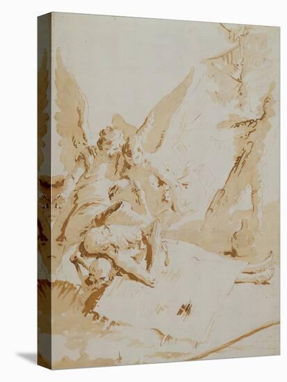 The Death of Saint Onophrius chalk, pen, ink and wash-Giovanni Battista Tiepolo-Stretched Canvas