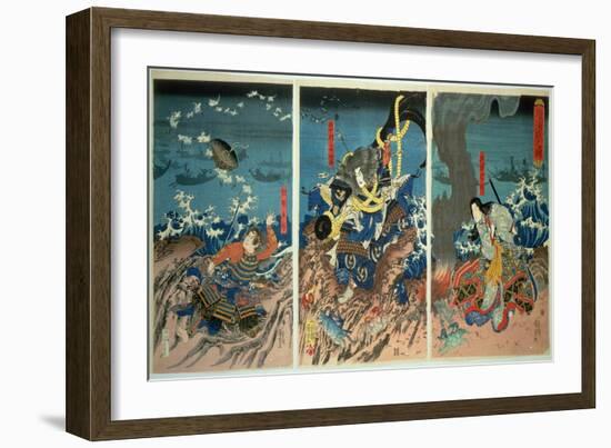 The Death of Tomomori at the Battle of Dan-No-Ura, 1185, Pub. C.1844, (Colour Woodblock Print)-Kuniyoshi Utagawa-Framed Giclee Print