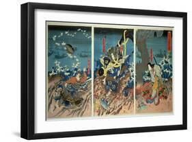 The Death of Tomomori at the Battle of Dan-No-Ura, 1185, Pub. C.1844, (Colour Woodblock Print)-Kuniyoshi Utagawa-Framed Giclee Print