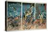 The Death of Tomomori at the Battle of Dan-No-Ura, 1185, Pub. C.1844, (Colour Woodblock Print)-Kuniyoshi Utagawa-Stretched Canvas
