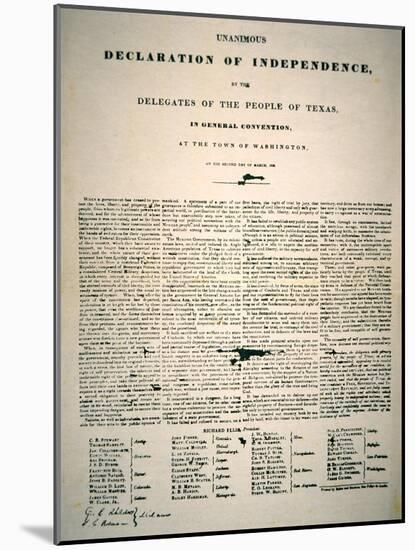 The Declaration of Texas Independence, Declared 2nd March, 1836-null-Mounted Giclee Print