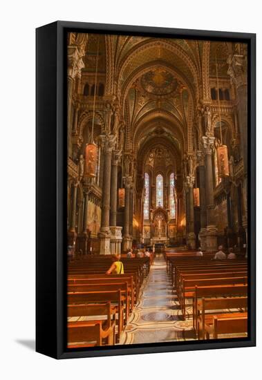 The Decorated Nave of Notre Dame De Fourviere, Lyon, Rhone, Rhone-Alpes, France, Europe-Mark Sunderland-Framed Stretched Canvas