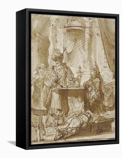 The Degradation of Haman before Ahasuerus and Esther-Rembrandt van Rijn-Framed Stretched Canvas