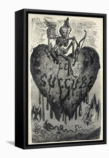 The Demonic Entity of the Succubus Portrayed as a Skeleton on a Bleeding Heart-Gustave Dor?-Framed Stretched Canvas