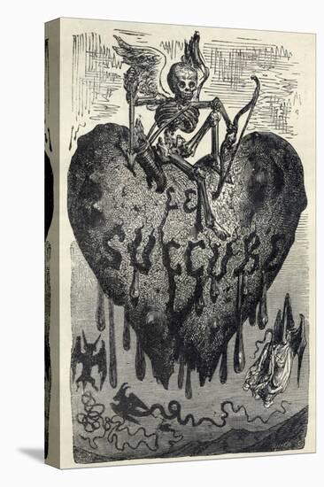 The Demonic Entity of the Succubus Portrayed as a Skeleton on a Bleeding Heart-Gustave Dor?-Stretched Canvas