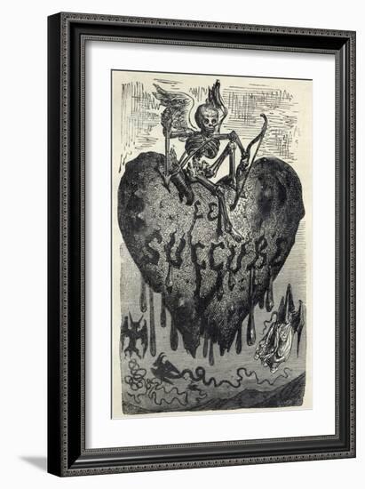 The Demonic Entity of the Succubus Portrayed as a Skeleton on a Bleeding Heart-Gustave Dor?-Framed Art Print