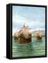 The Departure of Cristopher Columbus' Three Ships-Tancredi Scarpelli-Framed Stretched Canvas