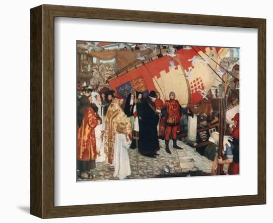 The Departure of John and Sebastian Cabot from Bristol on their First Voyage of Discovery, 1497-Ernest Board-Framed Giclee Print