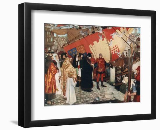 The Departure of John and Sebastian Cabot from Bristol on their First Voyage of Discovery, 1497-Ernest Board-Framed Giclee Print