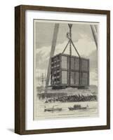 The Departure of Jumbo, Hoisting His Box from the Barge to the Quay at Millwall Docks-null-Framed Giclee Print