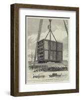 The Departure of Jumbo, Hoisting His Box from the Barge to the Quay at Millwall Docks-null-Framed Giclee Print