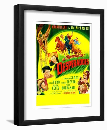 THE DESPERADOES, US poster, left from bottom: Guinn Williams, Glenn Ford, Randolph Scott,-null-Framed Art Print