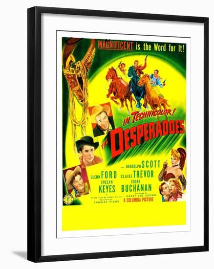 THE DESPERADOES, US poster, left from bottom: Guinn Williams, Glenn Ford, Randolph Scott,-null-Framed Art Print