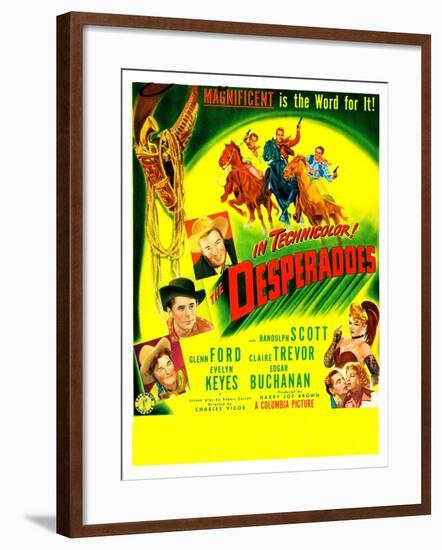 THE DESPERADOES, US poster, left from bottom: Guinn Williams, Glenn Ford, Randolph Scott,-null-Framed Art Print