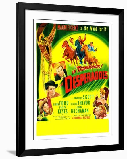 THE DESPERADOES, US poster, left from bottom: Guinn Williams, Glenn Ford, Randolph Scott,-null-Framed Art Print