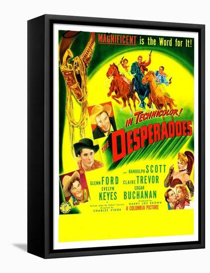 THE DESPERADOES, US poster, left from bottom: Guinn Williams, Glenn Ford, Randolph Scott,-null-Framed Stretched Canvas