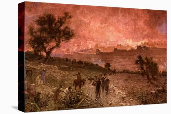 The destruction of Jerusalem by Nebuzar-Adan - Bible-William Brassey Hole-Stretched Canvas