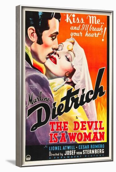 THE DEVIL IS A WOMAN, from left: Cesar Romero, Marlene Dietrich, 1935-null-Framed Art Print