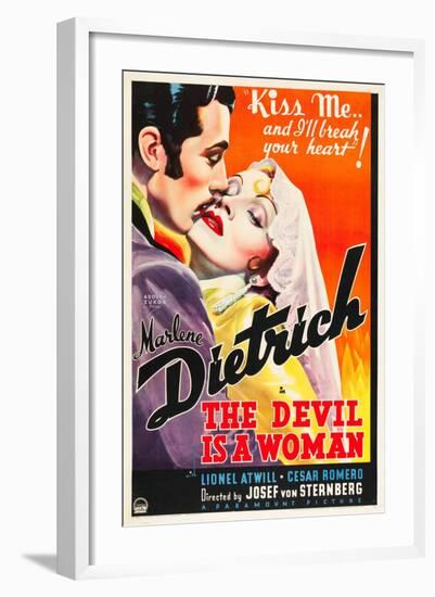 THE DEVIL IS A WOMAN, from left: Cesar Romero, Marlene Dietrich, 1935-null-Framed Art Print