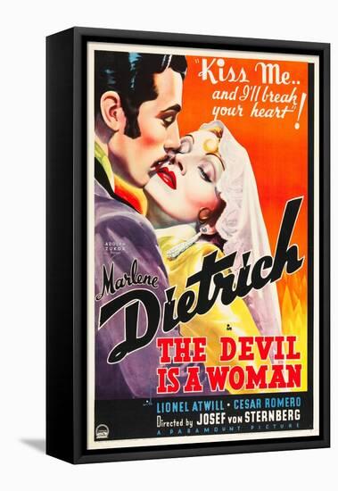 THE DEVIL IS A WOMAN, from left: Cesar Romero, Marlene Dietrich, 1935-null-Framed Stretched Canvas