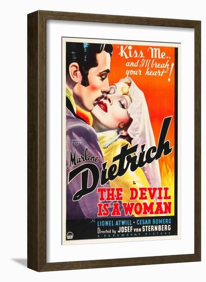 THE DEVIL IS A WOMAN, from left: Cesar Romero, Marlene Dietrich, 1935-null-Framed Art Print