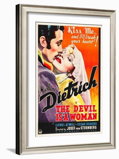 THE DEVIL IS A WOMAN, from left: Cesar Romero, Marlene Dietrich, 1935-null-Framed Art Print