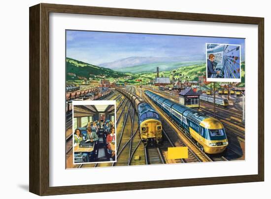 The Diesel-Powered 'Inter-City 125' Alongside a Train of Special Malt Containers Hauled-Green-Framed Giclee Print