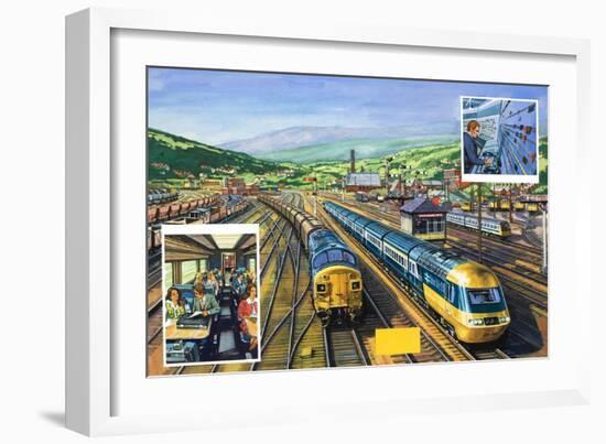 The Diesel-Powered 'Inter-City 125' Alongside a Train of Special Malt Containers Hauled-Green-Framed Giclee Print