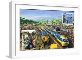 The Diesel-Powered 'Inter-City 125' Alongside a Train of Special Malt Containers Hauled-Green-Framed Giclee Print