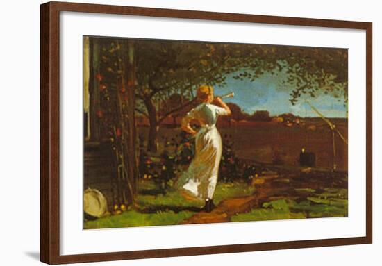 The Dinner Horn-Winslow Homer-Framed Art Print