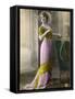 The Directoire, Empire Silhouette: High-Waisted Pink and Gold Gown with an Embroidered Corsage-null-Framed Stretched Canvas