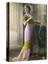 The Directoire, Empire Silhouette: High-Waisted Pink and Gold Gown with an Embroidered Corsage-null-Stretched Canvas