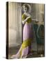 The Directoire, Empire Silhouette: High-Waisted Pink and Gold Gown with an Embroidered Corsage-null-Stretched Canvas