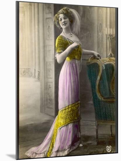 The Directoire, Empire Silhouette: High-Waisted Pink and Gold Gown with an Embroidered Corsage-null-Mounted Photographic Print