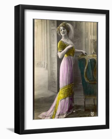 The Directoire, Empire Silhouette: High-Waisted Pink and Gold Gown with an Embroidered Corsage-null-Framed Photographic Print